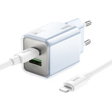 МЗП Hoco N46 Glorious PD20W+QC3.0 (1USB-A/1C) + кабель Type-C to Lightning – Блакитний