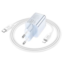 СЗУ Hoco N46 Glorious PD20W+QC3.0 (1USB-A/1C) + кабель Type-C to Lightning – Голубой