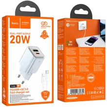 МЗП Hoco N46 Glorious PD20W+QC3.0 (1USB-A/1C) + кабель Type-C to Lightning – Блакитний