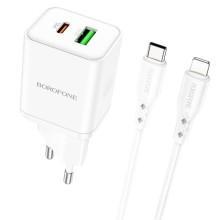 СЗУ Borofone BN7 PD20W+QC3.0 (1USB-A/1C) + кабель Type-C to Lightning – Белый