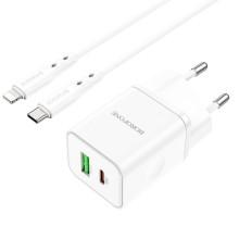 СЗУ Borofone BN7 PD20W+QC3.0 (1USB-A/1C) + кабель Type-C to Lightning – Белый