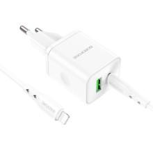 СЗУ Borofone BN7 PD20W+QC3.0 (1USB-A/1C) + кабель Type-C to Lightning – Белый