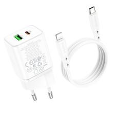 СЗУ Borofone BN7 PD20W+QC3.0 (1USB-A/1C) + кабель Type-C to Lightning – Белый