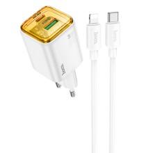 СЗУ Hoco N53 Monsoon PD30W+QC3.0 (1USB-A/1C) + кабель Type-C to Lightning – Белый