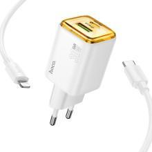 СЗУ Hoco N53 Monsoon PD30W+QC3.0 (1USB-A/1C) + кабель Type-C to Lightning – Белый