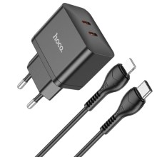 СЗУ Hoco N29 PD35W (2USB-C) + кабель Type-C to Lightning – Черный