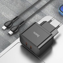 СЗУ Hoco N29 PD35W (2USB-C) + кабель Type-C to Lightning – Черный