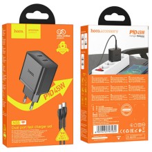 МЗП Hoco N35 Streamer PD45W (2USB-C) + кабель Type-C to Type-C – Чорний