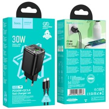 СЗУ Hoco N53 Monsoon PD30W+QC3.0 (1USB-A/1C) + кабель Type-C to Type-C – Черный