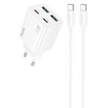 МЗП Hoco N55 Fundador PD20W four-port (2USB-A/2C) + кабель Type-C to Type-C – Білий