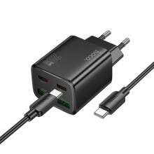 МЗП Hoco N55 Fundador PD20W four-port (2USB-A/2C) + кабель Type-C to Type-C – Чорний