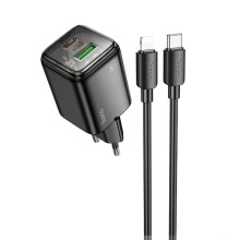 МЗП Hoco N53 Monsoon PD30W+QC3.0 (1USB-A/1C) + кабель Type-C to Lightning – Чорний