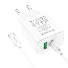 СЗУ Borofone BA67A PD20W+QC3.0 (1USB-A/1C) + кабель Type-C to Type-C – Белый