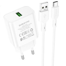 СЗУ Borofone BA72A Spring QC3.0 (1USB-A) + кабель USB to Type-C – Белый