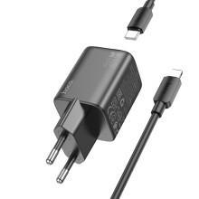СЗУ Hoco N41 Almighty PD20W+QC3.0 (1USB-A/1C) + кабель Type-C to Lightning – Черный