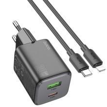 СЗУ Hoco N41 Almighty PD20W+QC3.0 (1USB-A/1C) + кабель Type-C to Lightning – Черный