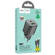 СЗУ Hoco N41 Almighty PD20W+QC3.0 (1USB-A/1C) + кабель Type-C to Lightning – Черный