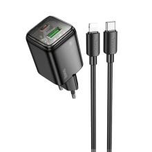 СЗУ Hoco N53 Monsoon PD30W+QC3.0 (1USB-A/1C) + кабель Type-C to Lightning – Черный