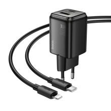 СЗУ Hoco N53 Monsoon PD30W+QC3.0 (1USB-A/1C) + кабель Type-C to Lightning – Черный