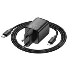 СЗУ Hoco N53 Monsoon PD30W+QC3.0 (1USB-A/1C) + кабель Type-C to Lightning – Черный