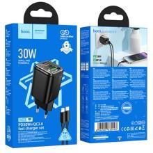 СЗУ Hoco N53 Monsoon PD30W+QC3.0 (1USB-A/1C) + кабель Type-C to Lightning – Черный