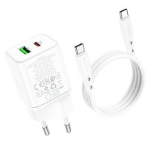 СЗУ Borofone BN7 PD20W+QC3.0 (1USB-A/1C) + кабель Type-C to Type-C – Белый