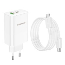 МЗП Borofone BN10 Sunlight PD65W (1USB-A/1C) + кабель Type-C to Type-C – Білий