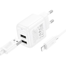 МЗП Hoco CS51A Surplus (2USB-A) + кабель USB to Lightning – Білий