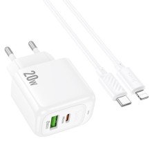 МЗП Hoco CS54A Surplus PD20W+QC3.0 (1USB-A/1C) + кабель Type-C to Lightning – Білий