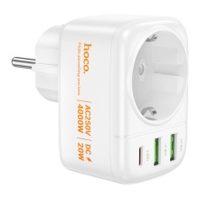 СЗУ Hoco AC26 Changer Outlet Extender 20W (2USB-A/1C/1Socket) – Белый