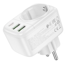 СЗУ Hoco AC26 Changer Outlet Extender 20W (2USB-A/1C/1Socket) – Белый