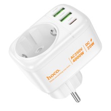 СЗУ Hoco AC26 Changer Outlet Extender 20W (2USB-A/1C/1Socket) – Белый