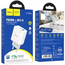 СЗУ Hoco C105A Stage PD20W+QC3.0 (1USB-A/1C) – Белый