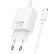 СЗУ Hoco N61 Gentle PD20W+QC3.0 (1USB-A/1C) + кабель Type-C to Type-C – Белый