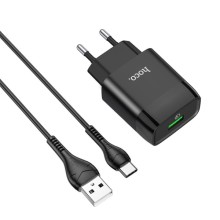 СЗУ Hoco C72Q Glorious QC3.0 18W (1USB-A) + кабель USB to Type-C – Черный