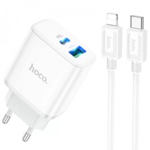 МЗП Hoco C105A Stage PD20W+QC3.0 (1USB-A/1C) + кабель Type-C to Lightning – Білий