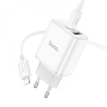 МЗП Hoco C105A Stage PD20W+QC3.0 (1USB-A/1C) + кабель Type-C to Lightning – Білий