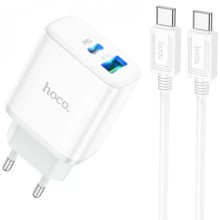 СЗУ Hoco C105A Stage PD20W+QC3.0 (1USB-A/1C) + кабель Type-C to Type-C – Белый