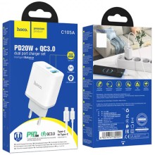 СЗУ Hoco C105A Stage PD20W+QC3.0 (1USB-A/1C) + кабель Type-C to Type-C – Белый