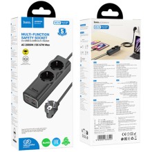 Подовжувач Hoco NS10 Wisdom 2-position PD67W (1USB-A/3C/2Socket) (2m) – Чорний