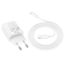 СЗУ Hoco N61 Gentle PD20W+QC3.0 (1USB-A/1C) + кабель Type-C to Type-C – Белый