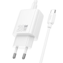 МЗП Hoco N61 Gentle PD20W+QC3.0 (1USB-A/1C) + кабель Type-C to Type-C – Білий