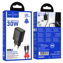 МЗП Hoco N63 Gentle PD30W+QC3.0 (1USB-A/1C) + кабель Type-C to Lightning – Чорний