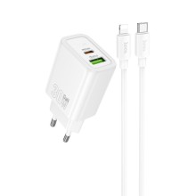 МЗП Hoco N63 Gentle PD30W+QC3.0 (1USB-A/1C) + кабель Type-C to Lightning – Білий