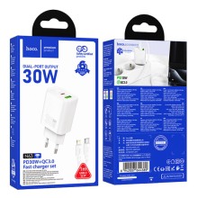 СЗУ Hoco N63 Gentle PD30W+QC3.0 (1USB-A/1C) + кабель Type-C to Lightning – Белый