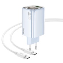 СЗУ Hoco N49 Glorious PD65W (1USB-A/2C) + кабель Type-C to Type-C – Голубой