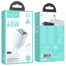 МЗП Hoco N49 Glorious PD65W (1USB-A/2C) + кабель Type-C to Type-C – Блакитний