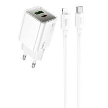 МЗП Hoco N46 Glorious PD20W+QC3.0 (1USB-A/1C) + кабель Type-C to Lightning