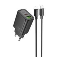 СЗУ Hoco N63 Gentle PD30W+QC3.0 (1USB-A/1C) + кабель Type-C to Lightning – Черный