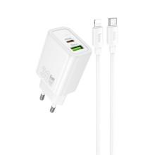СЗУ Hoco N63 Gentle PD30W+QC3.0 (1USB-A/1C) + кабель Type-C to Lightning – Белый